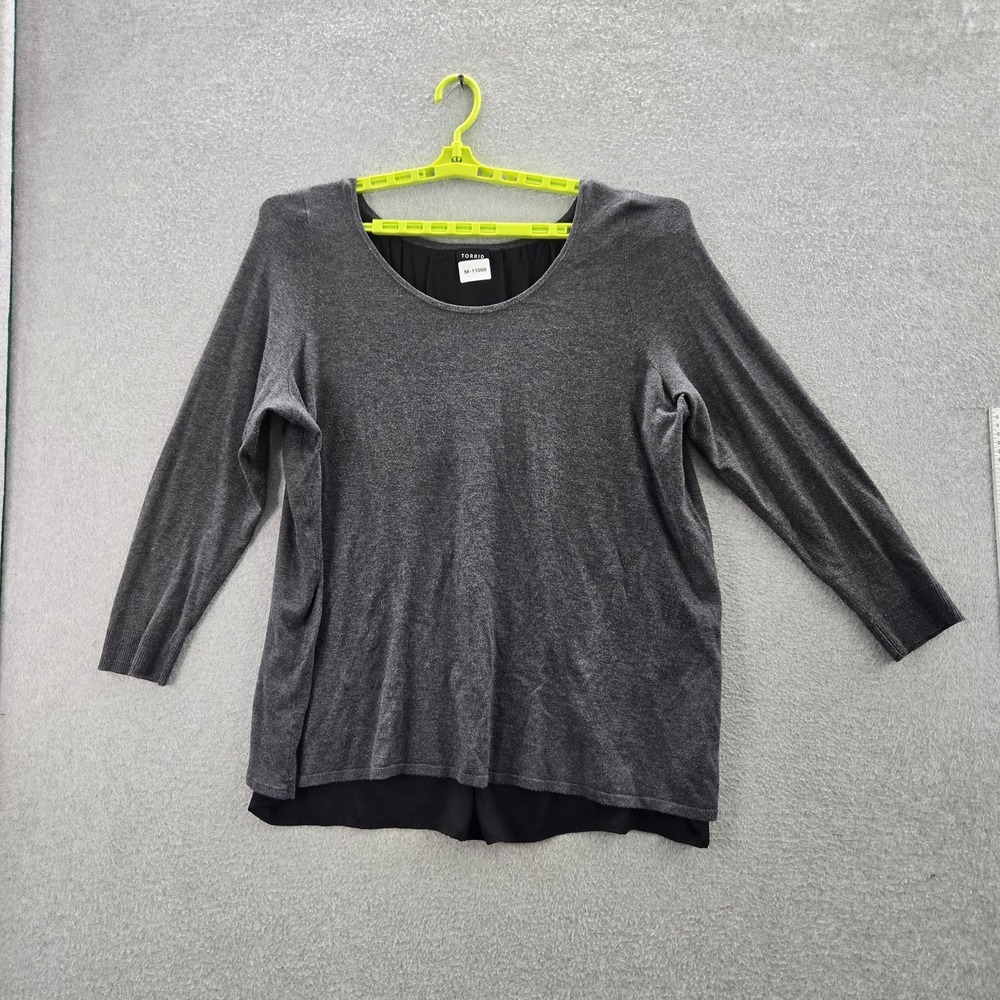 Torrid Women Blouse 2‎ Gray Nylon Polyester Scoop Neck Pullover Chiffon Inset
